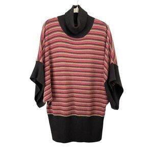 Trina Turk 100% merino‎ wool striped cowl neck boxy sweater Sz L boho